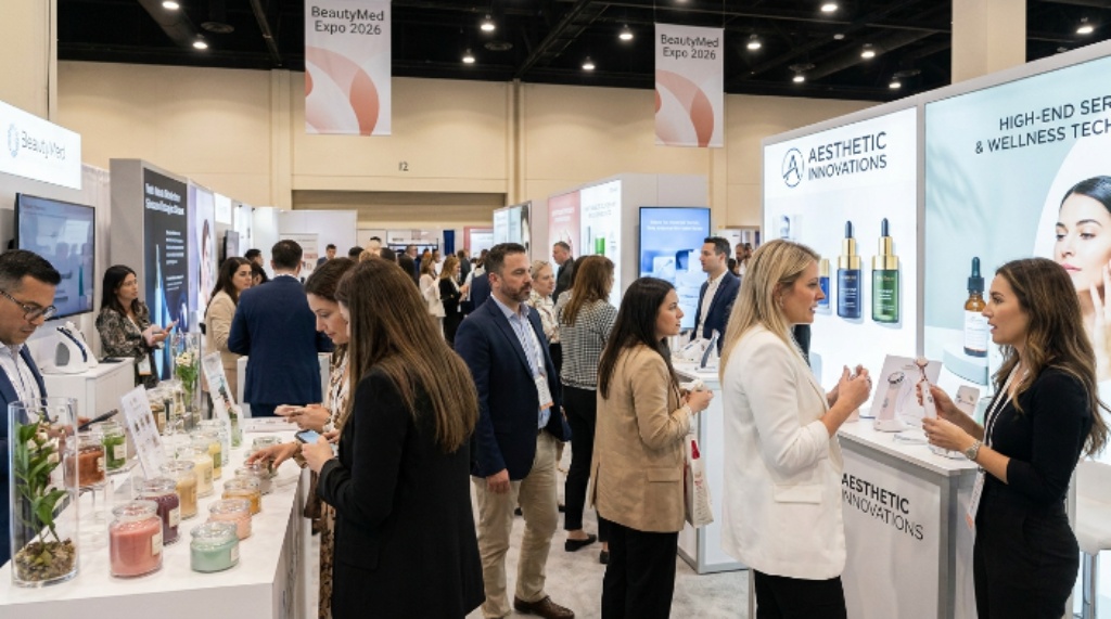 Visitors exploring aesthetic products at BeautyMed Expo 2026 trade show