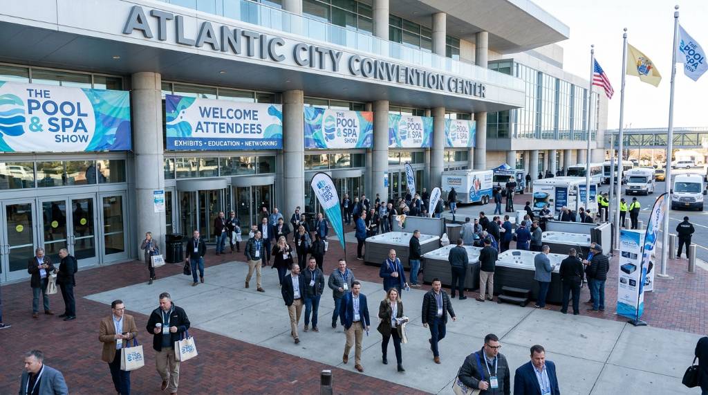 Atlantic City Convention Center entrance during a pool and spa trade event