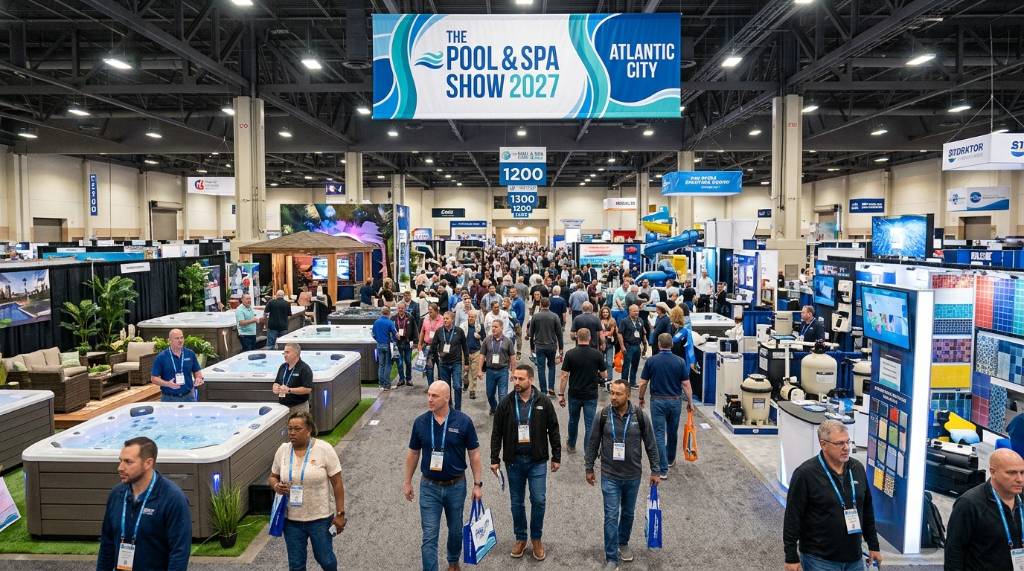 Visitors walking the exhibit floor at The Pool & Spa Show 2027 in Atlantic City