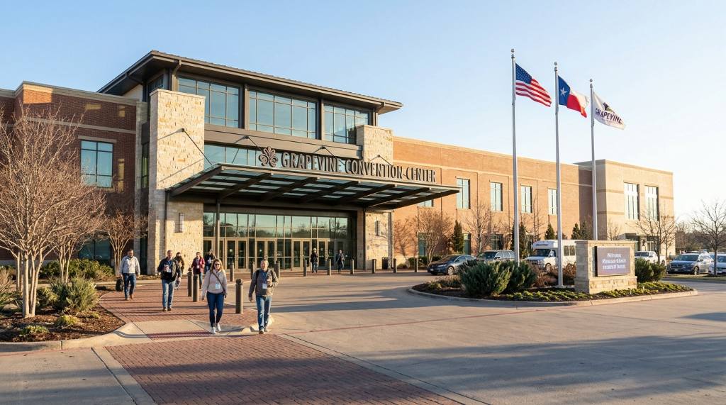 Entrance of the Grapevine Convention Center on a sunny January morning